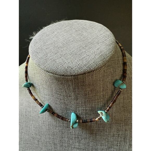 Vintage Navajo Native American Turquoise Tigers Eye Heshi Bead Necklace Handmade